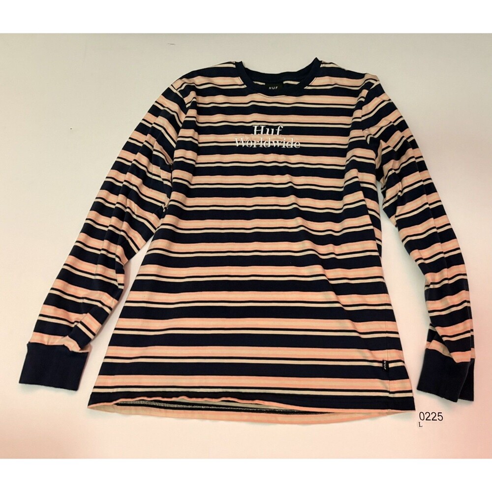 Huf Striped Long Sleeve large Embroidered 100% Cotton